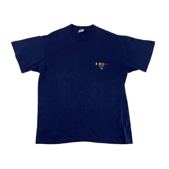 VTG Anvil Newport Beach Blue Short Sleeve Crew Neck‎ PreshrunkT-Shirt Sz L Adult - Picture 1 of 6